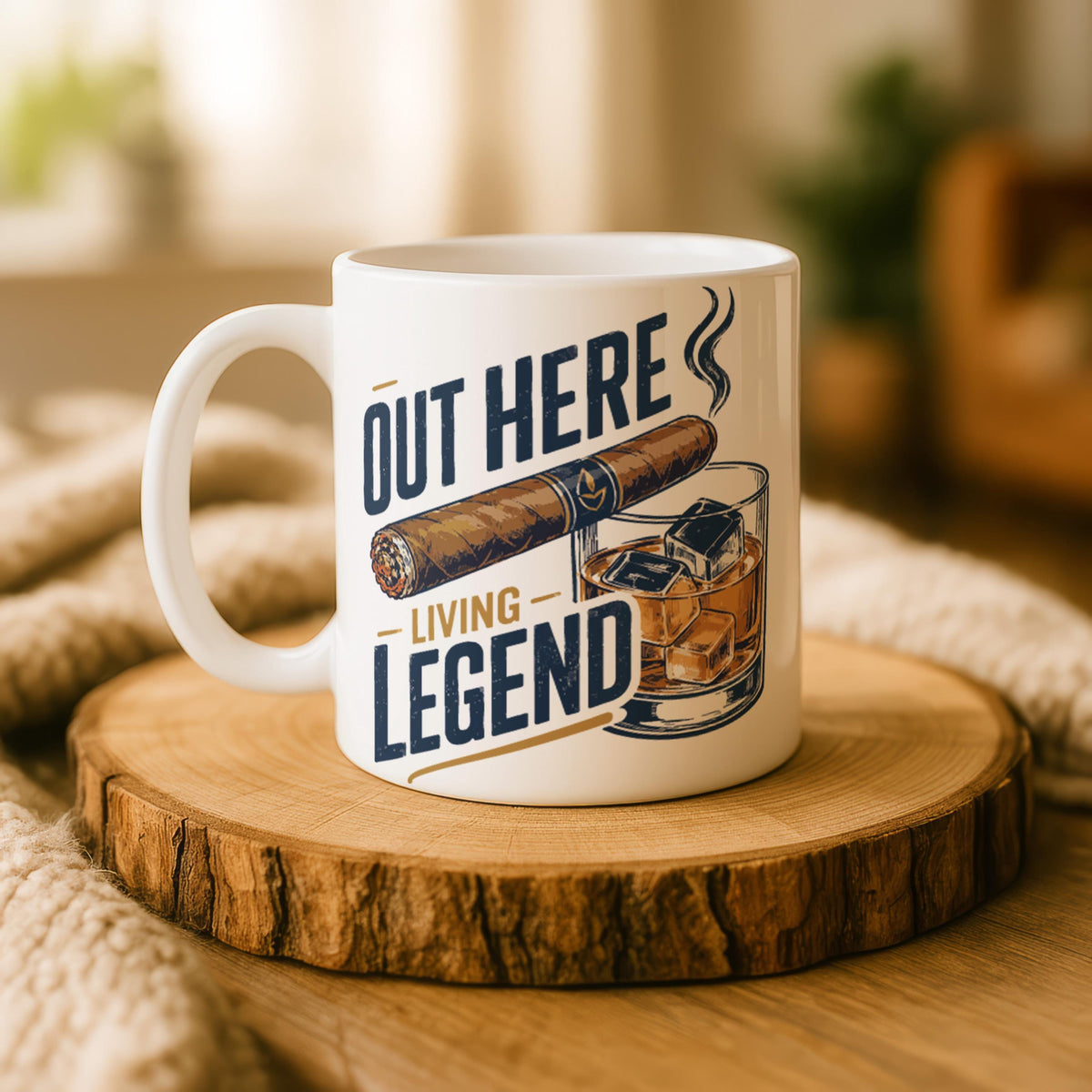 Out Here Living Legend Mug, Cigar and Whiskey Coffee Mug, Funny Men's Gift, Dad Birthday Mug, Grandpa Gift, Whiskey Lover Cup, Dad Gift