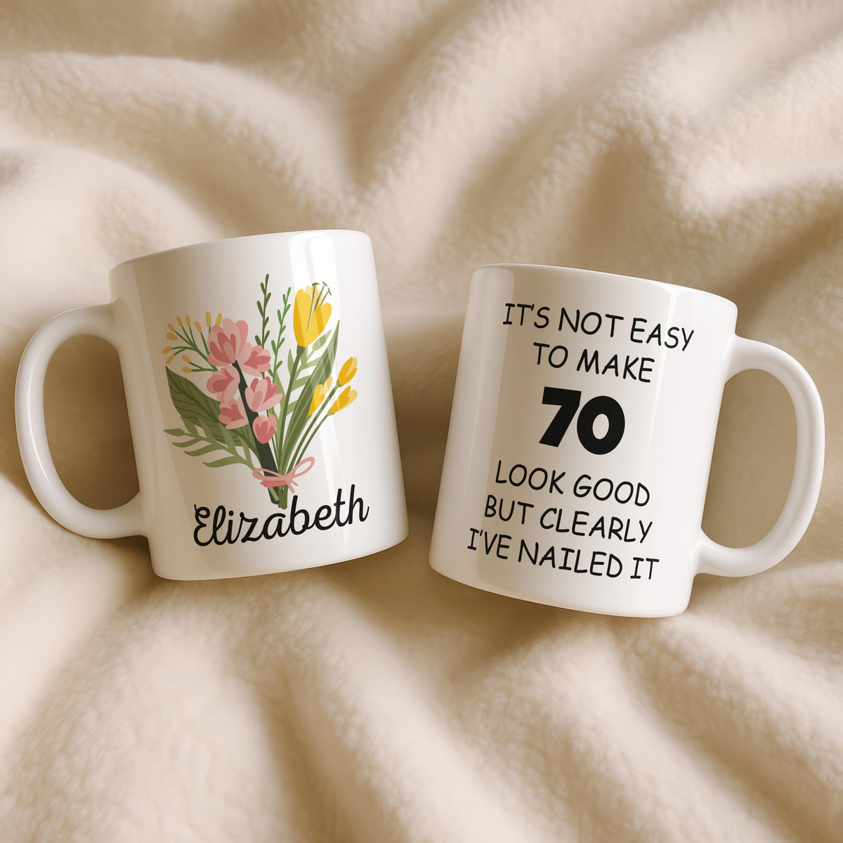Personalized Floral 70th Birthday Ceramic Mug