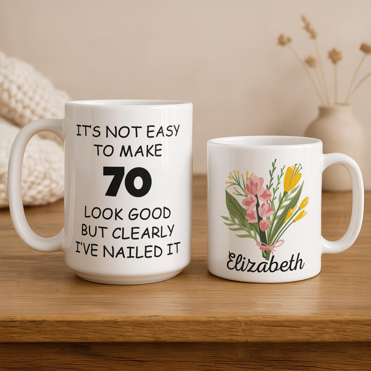 Personalized Floral 70th Birthday Ceramic Mug