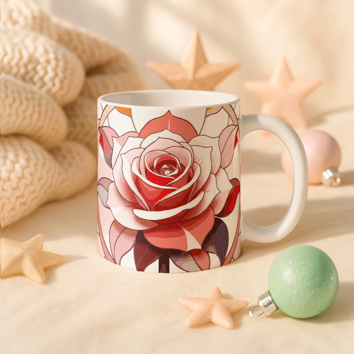 Elegant Rose Ceramic Coffee Mug, Modern Floral Tea Cup, Botanical Drinkware