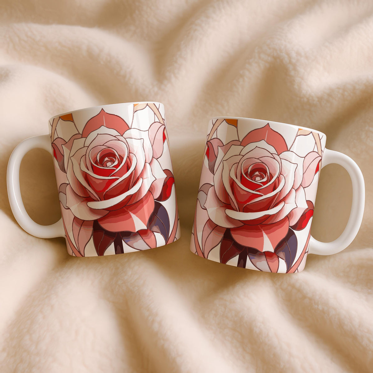 Elegant Rose Ceramic Coffee Mug, Modern Floral Tea Cup, Botanical Drinkware