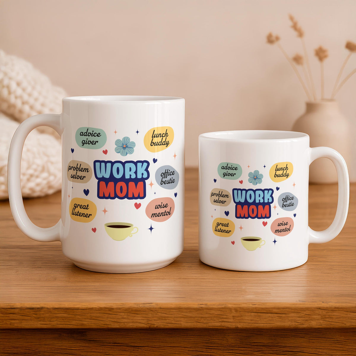 Work Mom Ceramic Mug, Office Boss Lady Coffee Cup, Appreciation Gift for Her