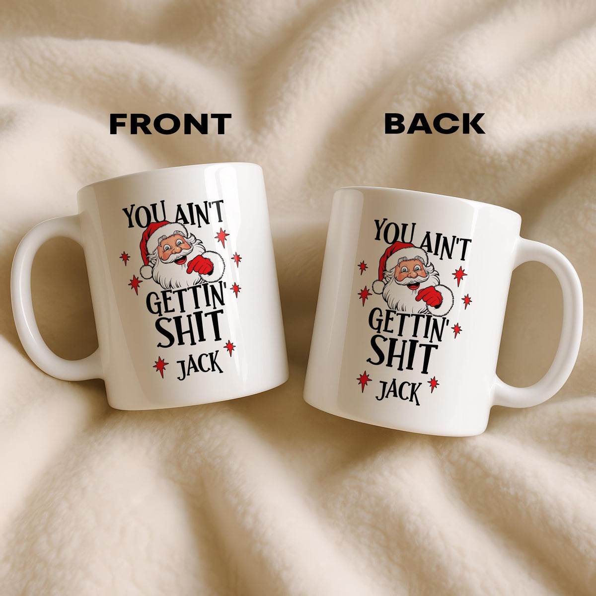 Funny Santa Christmas Mug, Custom Name Coffee Cup, Rude Xmas Gift