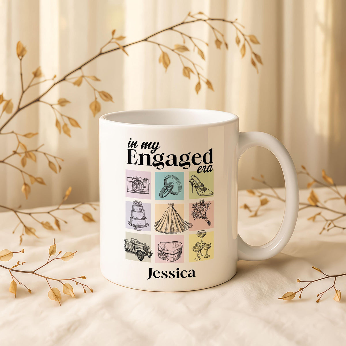 Custom Engaged Era Mug, Personalized Bride Coffee Cup, Bridal Shower Gift
