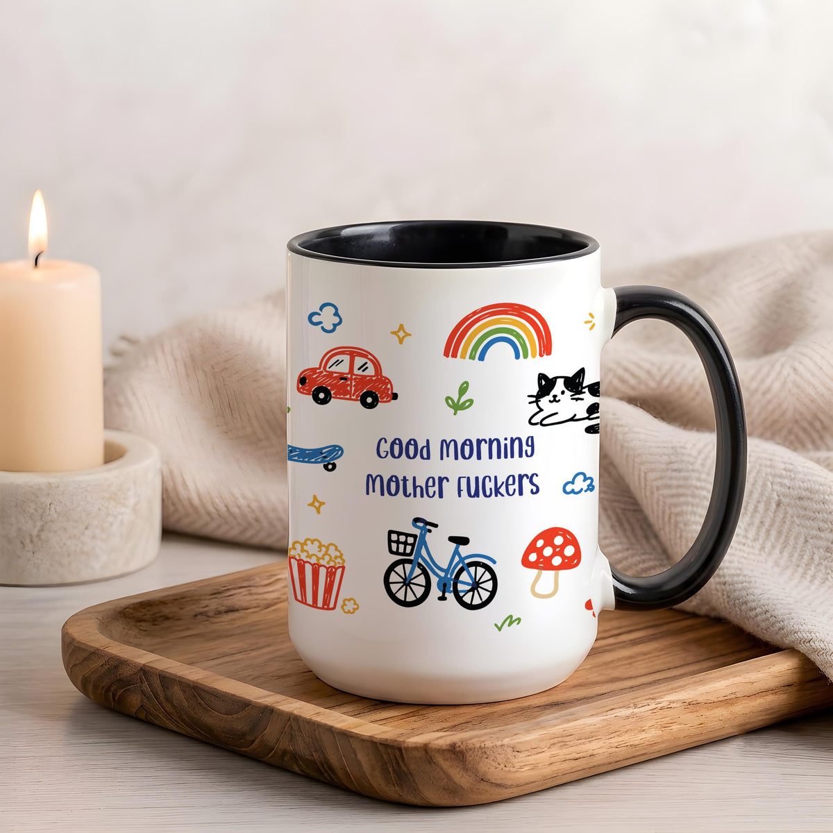 Good Morning Mother Fuckers Mug, Doodle Art Coffee Cup, Adult Humor Coworker Gift