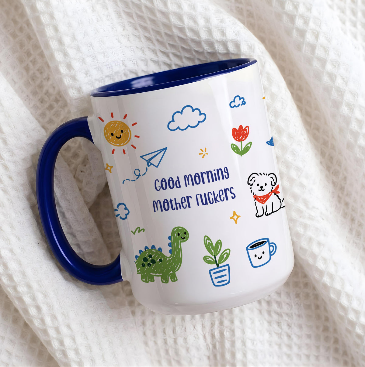 Good Morning Mother Fuckers Mug, Doodle Art Coffee Cup, Adult Humor Coworker Gift