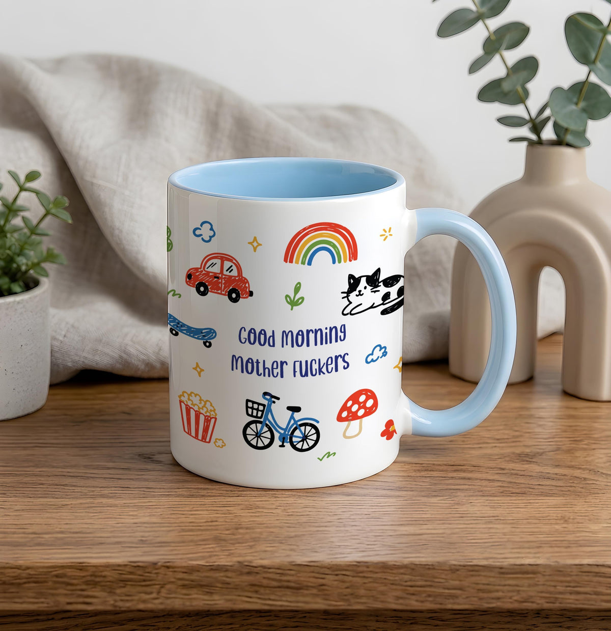 Good Morning Mother Fuckers Mug, Doodle Art Coffee Cup, Adult Humor Coworker Gift
