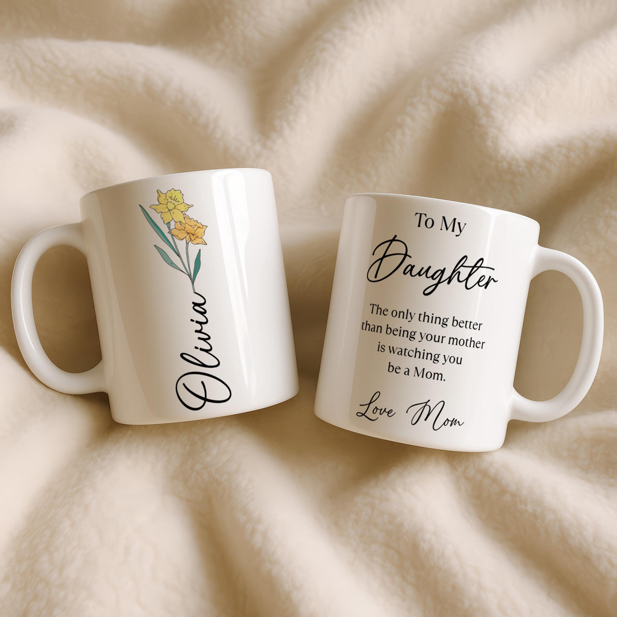 Personalized Daughter Birth Flower Mug, Custom Name Floral Coffee Cup