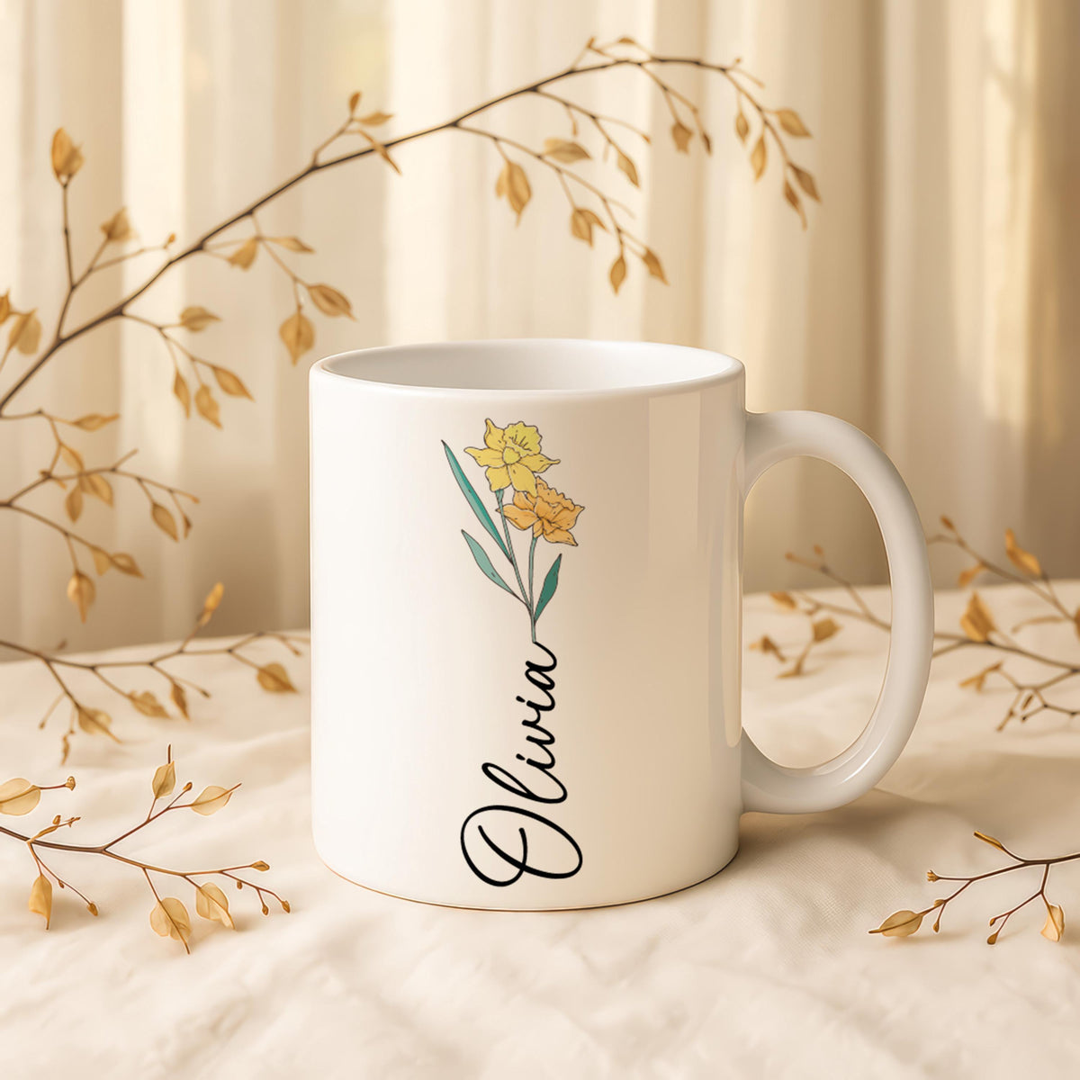 Personalized Daughter Birth Flower Mug, Custom Name Floral Coffee Cup