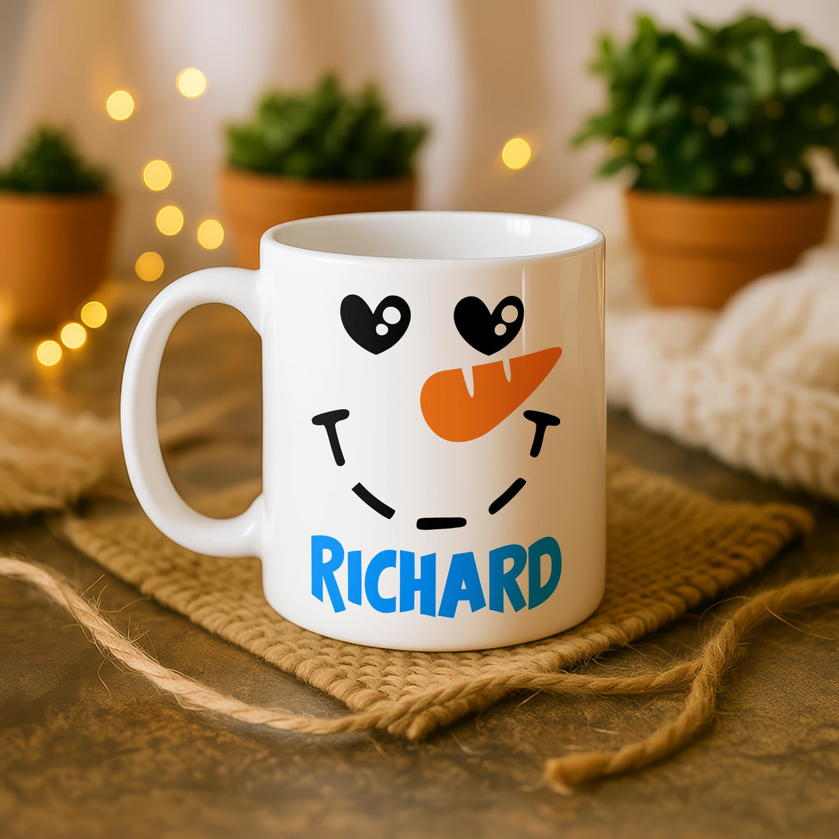 Personalized Snowman Christmas Mug, Custom Name Ceramic Coffee Cup