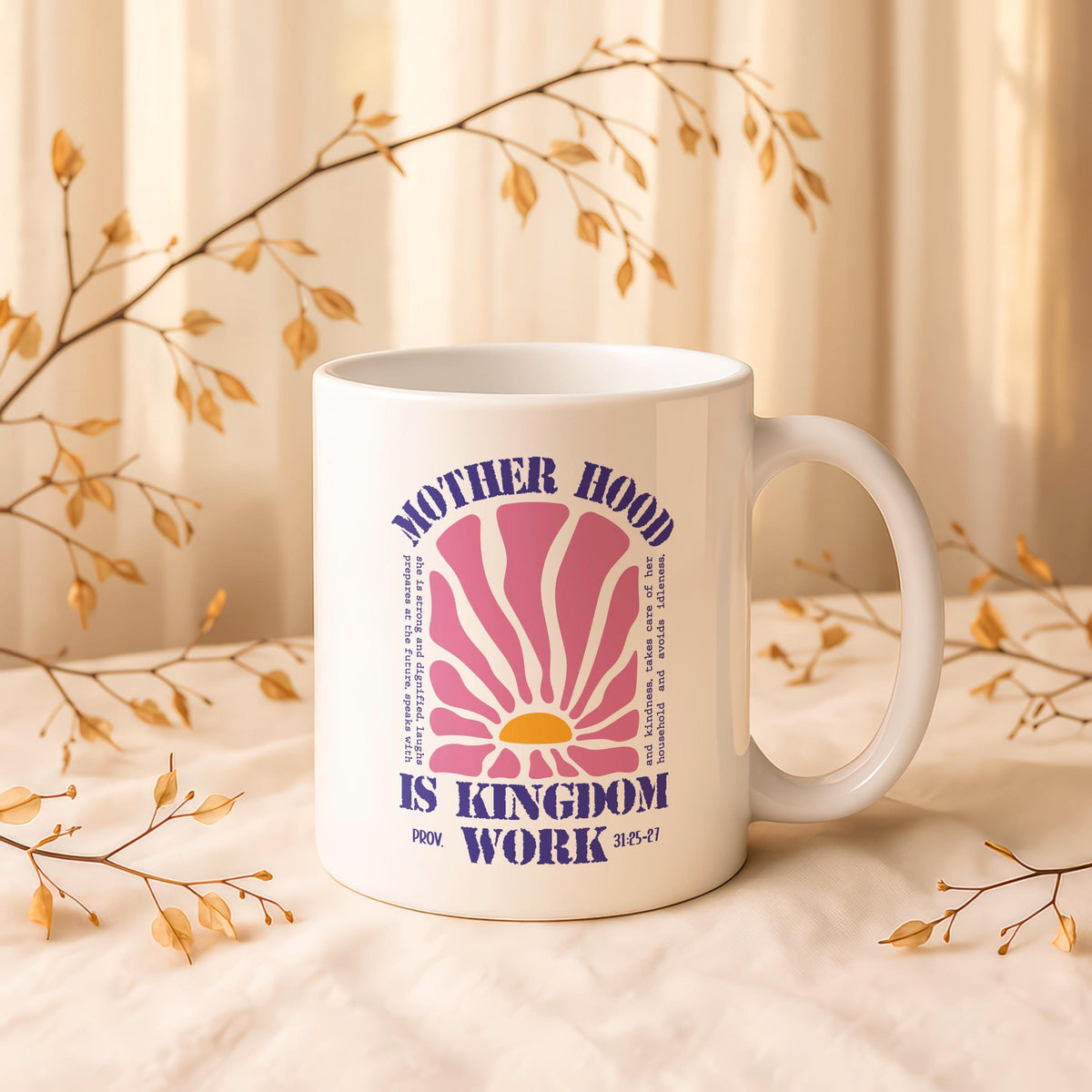 Motherhood Is Kingdom Work Mug, Christian Mom Coffee Cup, Inspirational Ceramic Tea Cup