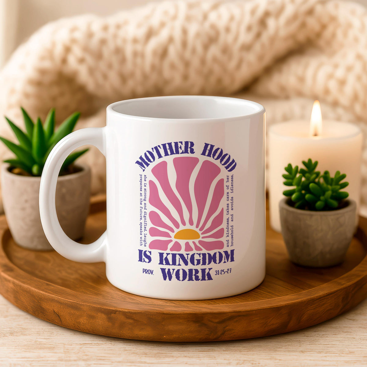 Motherhood Is Kingdom Work Mug, Christian Mom Coffee Cup, Inspirational Ceramic Tea Cup