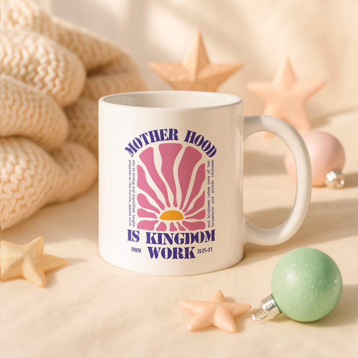 Motherhood Is Kingdom Work Mug, Christian Mom Coffee Cup, Inspirational Ceramic Tea Cup