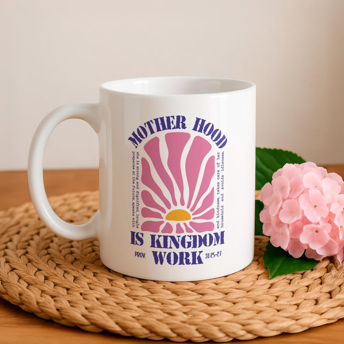 Motherhood Is Kingdom Work Mug, Christian Mom Coffee Cup, Inspirational Ceramic Tea Cup