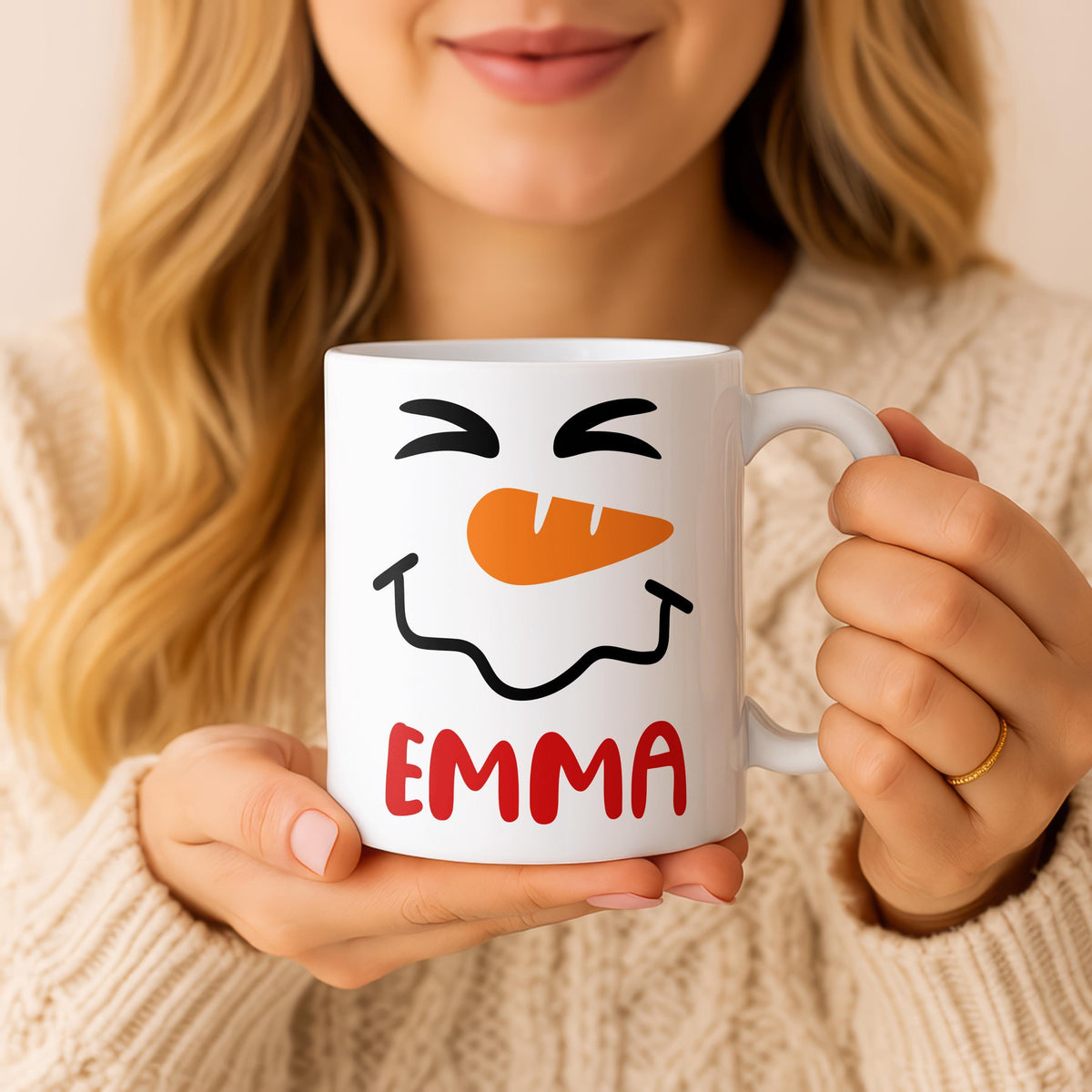 Personalized Snowman Christmas Mug, Custom Name Ceramic Coffee Cup