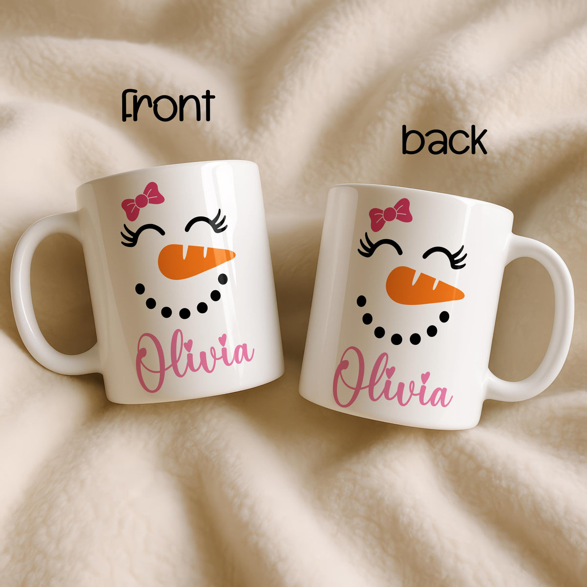 Personalized Snowman Christmas Mug, Custom Name Ceramic Coffee Cup