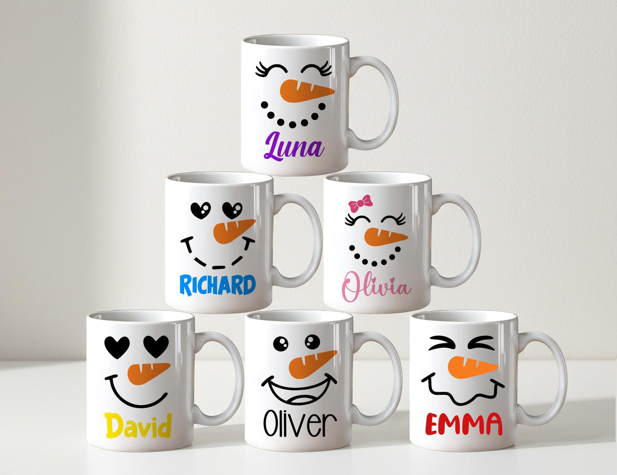 Personalized Snowman Christmas Mug, Custom Name Ceramic Coffee Cup