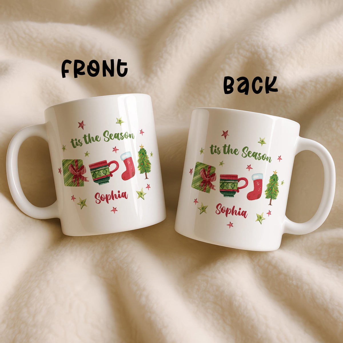 Custom Ceramic Christmas Mug, Personalized Holiday Tea Cup, Hot Chocolate Lover Gift