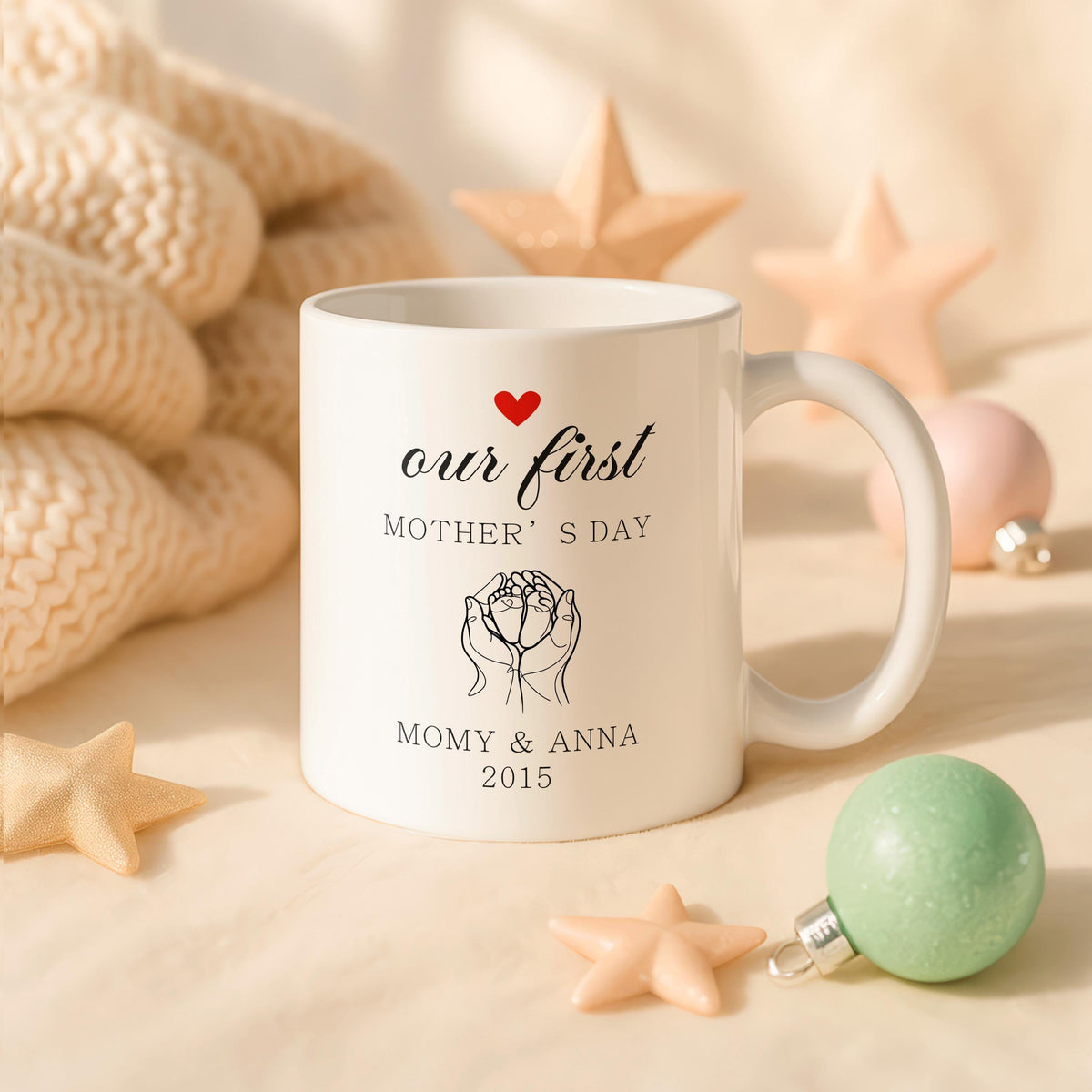 Personalized First Mother's Day Ceramic Mug, Custom Mom Baby Name Coffee Cup