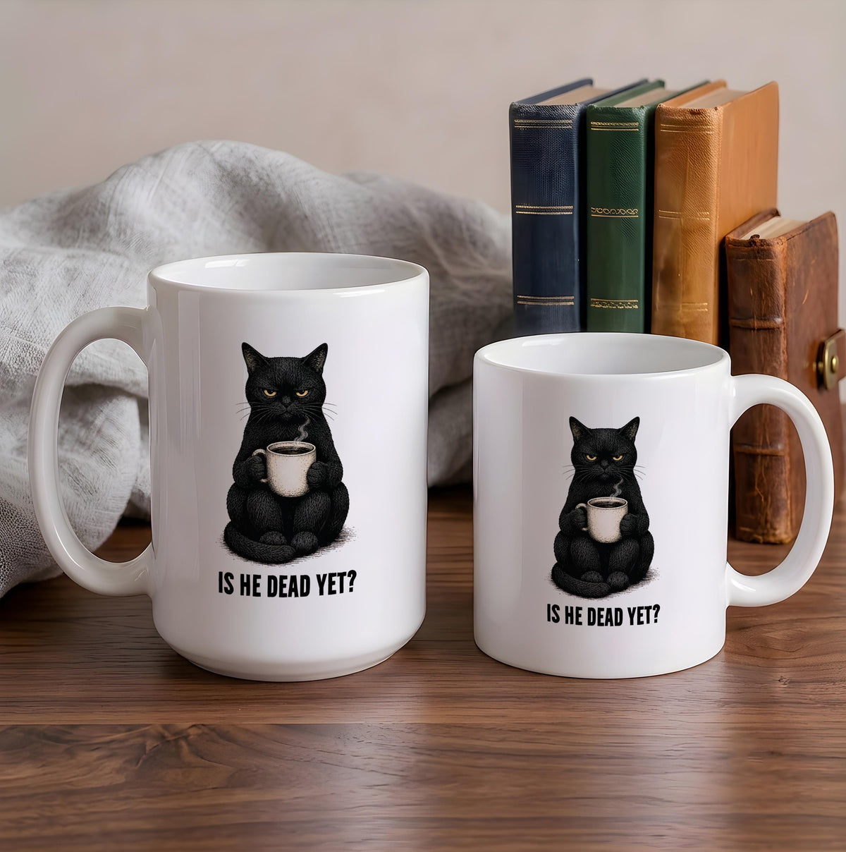 Sarcastic Black Cat Coffee Mug, Dark Humor Gag Gift, Custom Name Option