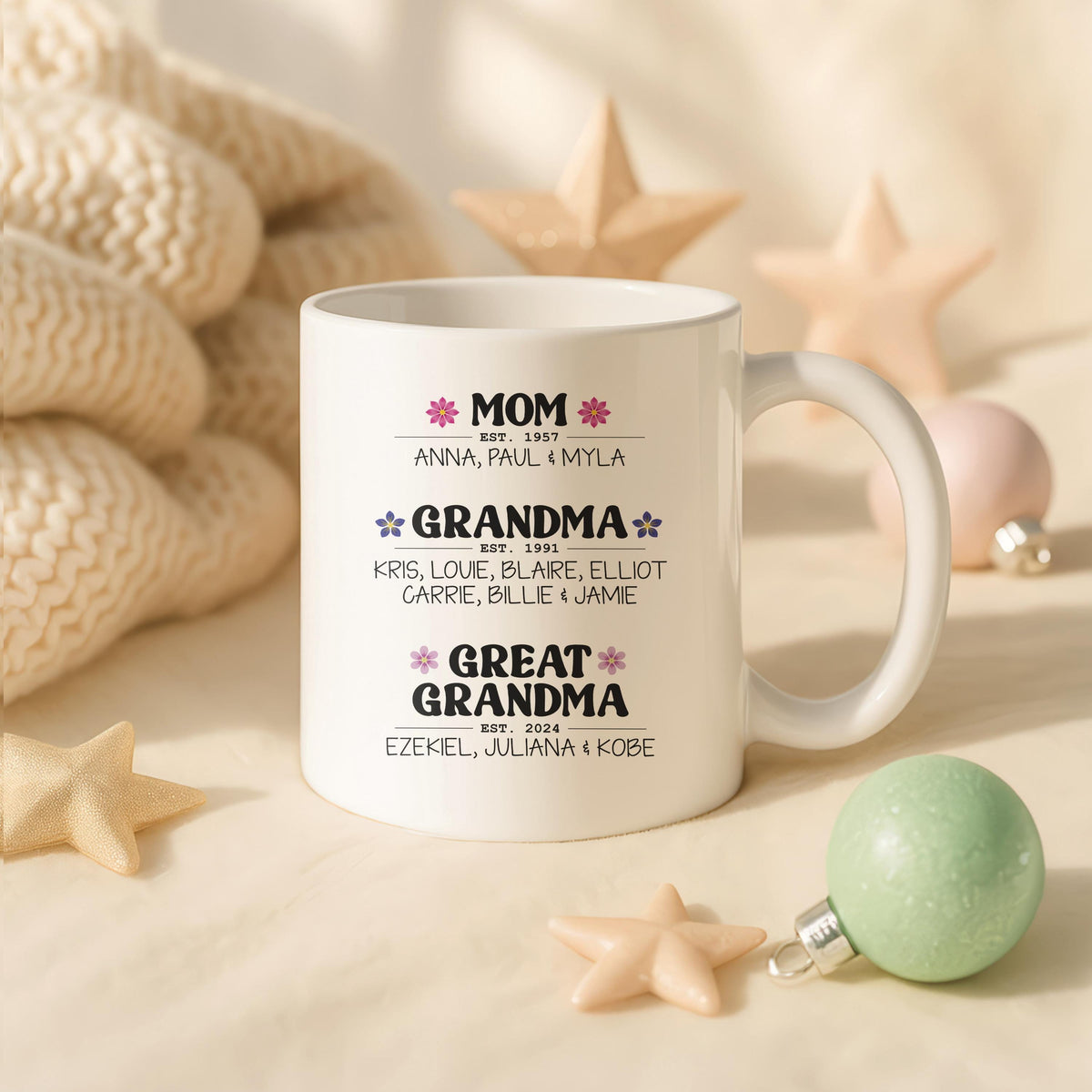 Personalized Generations Mug, Custom Family Names Coffee Cup (11oz or 15oz)