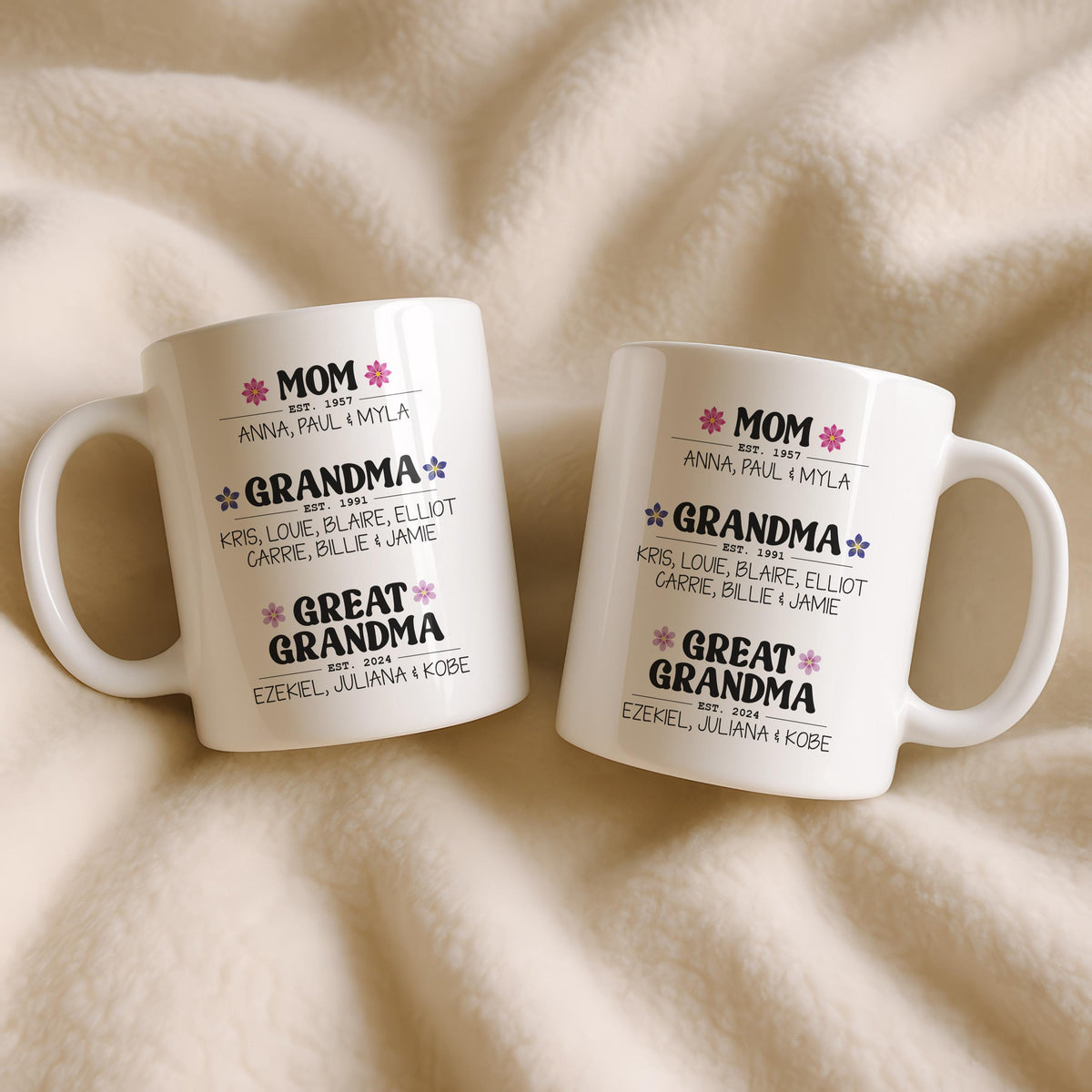 Personalized Generations Mug, Custom Family Names Coffee Cup (11oz or 15oz)