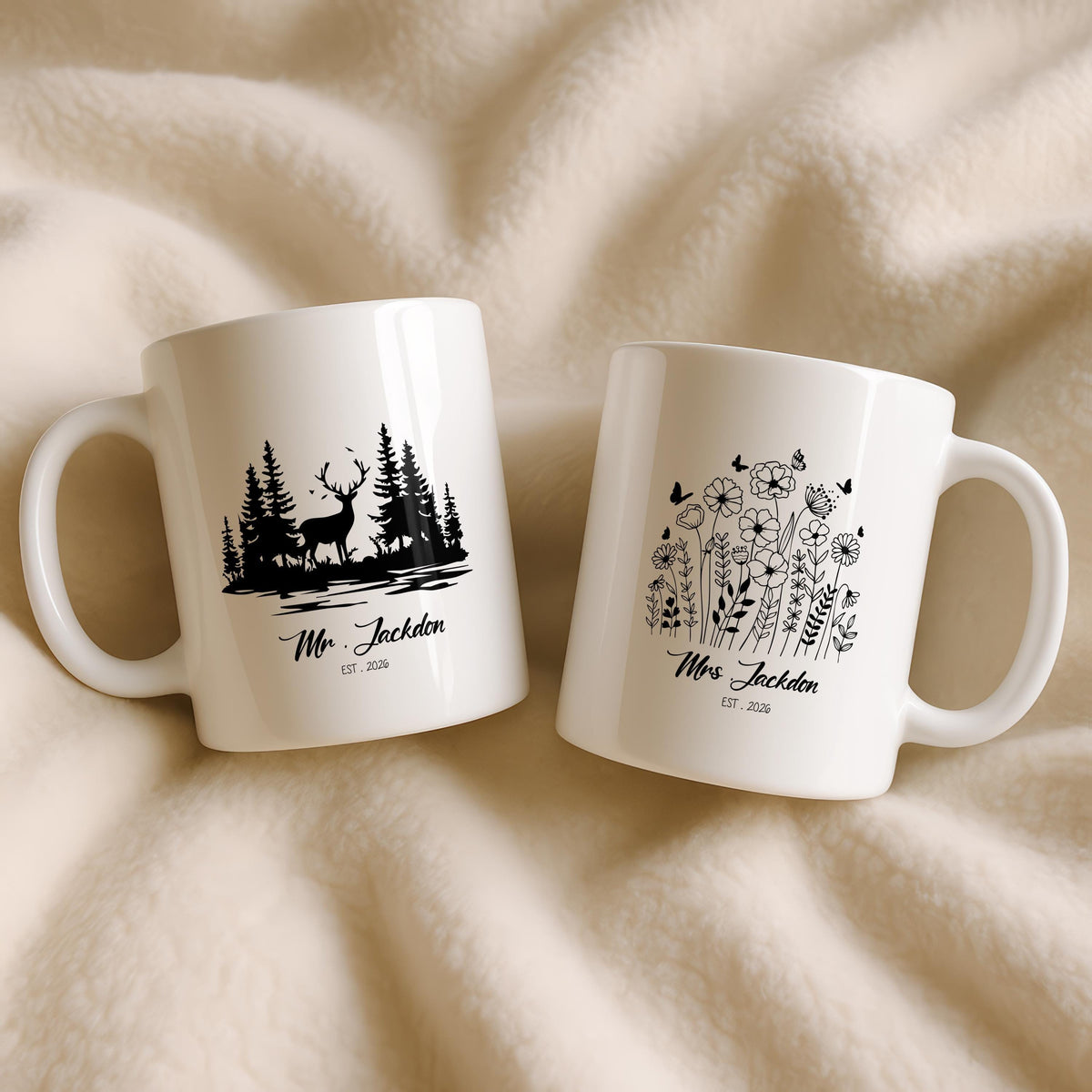 Personalized Mr and Mrs Ceramic Mugs, Custom Couple Coffee Cups, Wedding Gift