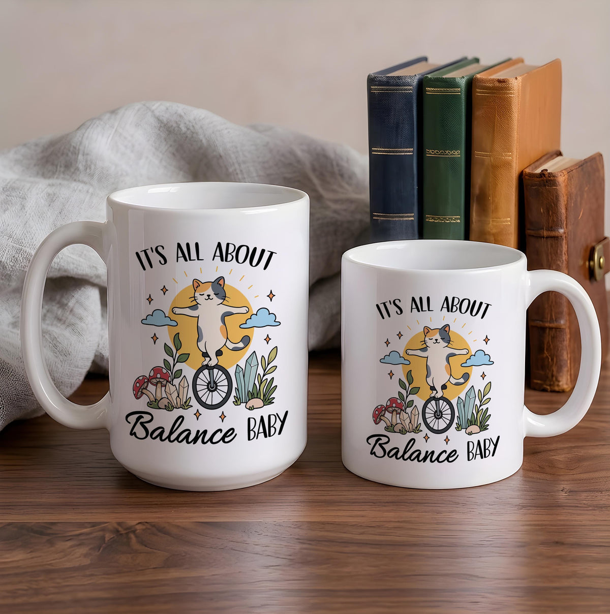 Whimsical Cat Balance Baby Mug, Funny Yoga Lover Coffee Cup, Motivational Mom Gift