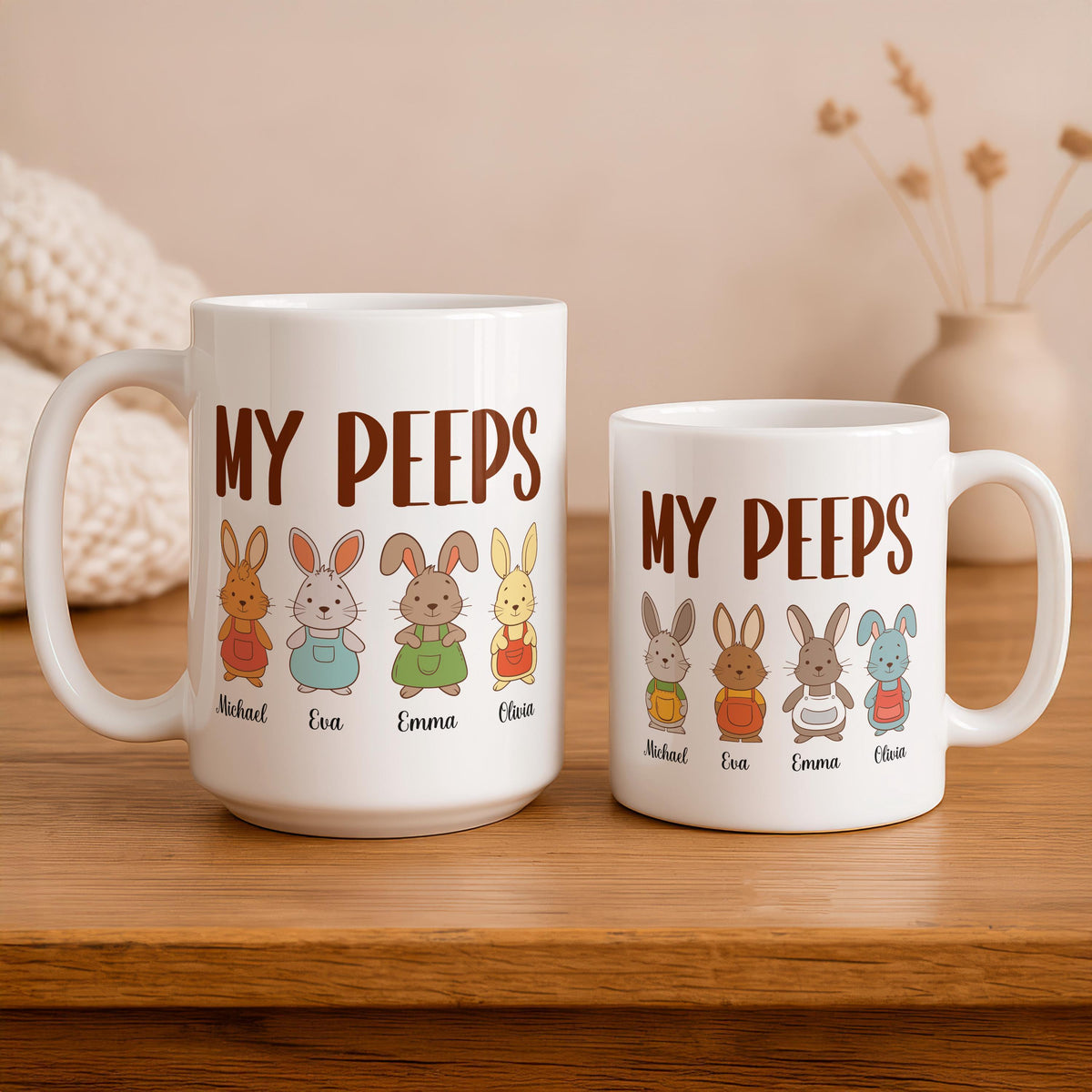 Personalized Bunny Family Mug, Custom Easter Coffee Cup, Ceramic Kids Names Gift