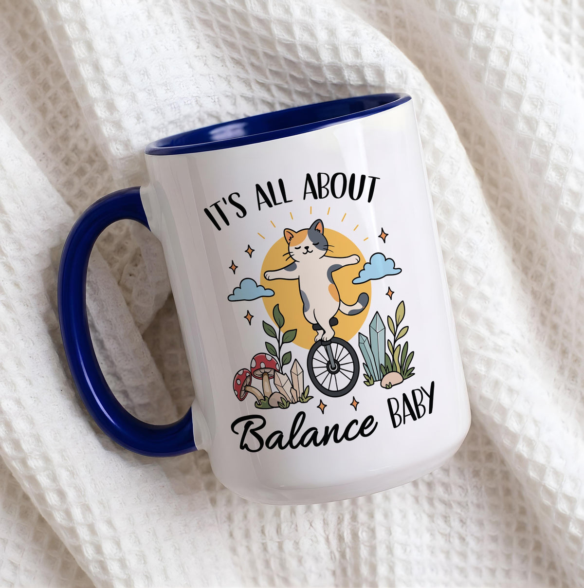 Whimsical Cat Balance Baby Mug, Funny Yoga Lover Coffee Cup, Motivational Mom Gift