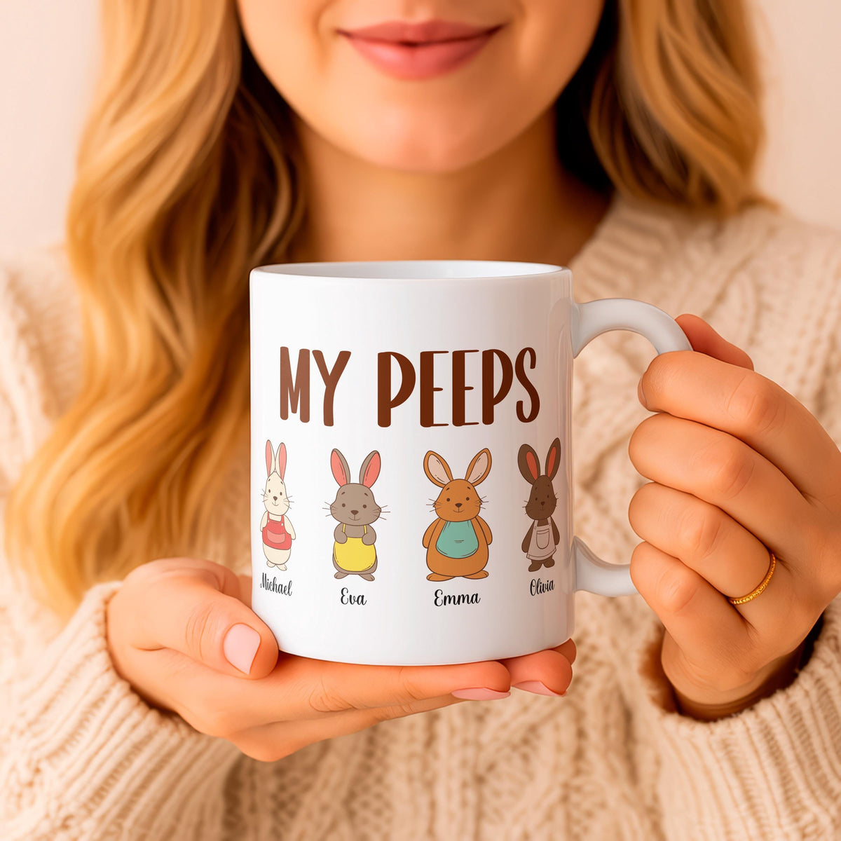 Personalized Bunny Family Mug, Custom Easter Coffee Cup, Ceramic Kids Names Gift