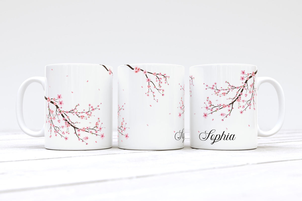Custom Cherry Blossom Ceramic Mug, Sakura Floral Tea Cup, Personalized Pottery Coffee Mug