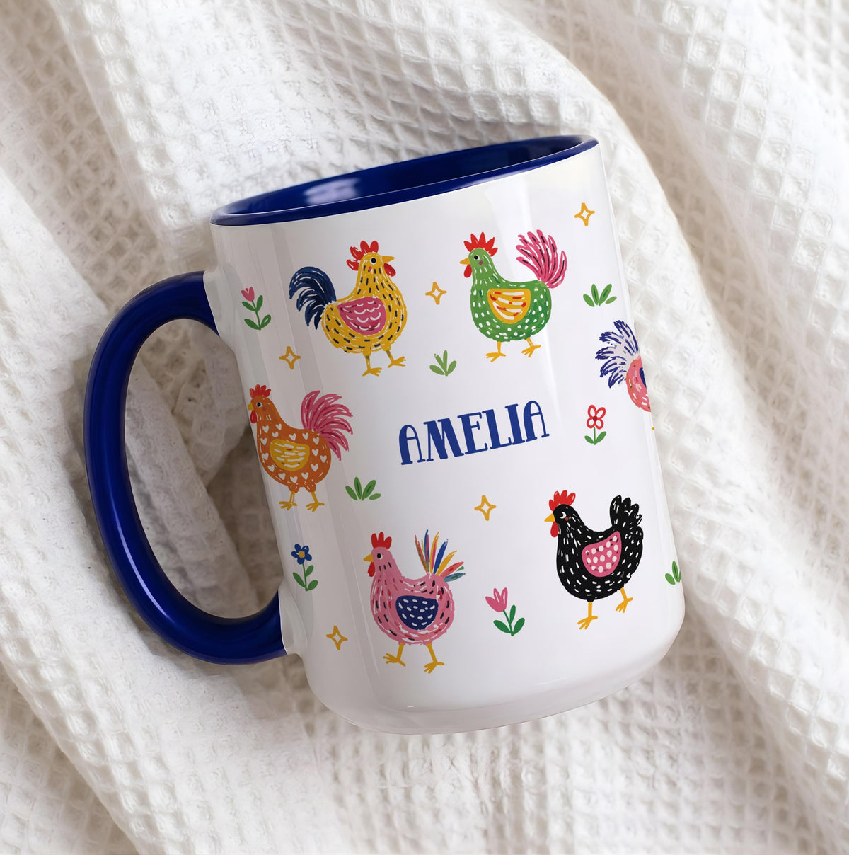 Personalized Chicken Mug, Custom Name Farm Girl Coffee Cup, Country Style Chicken Farmer Gifts