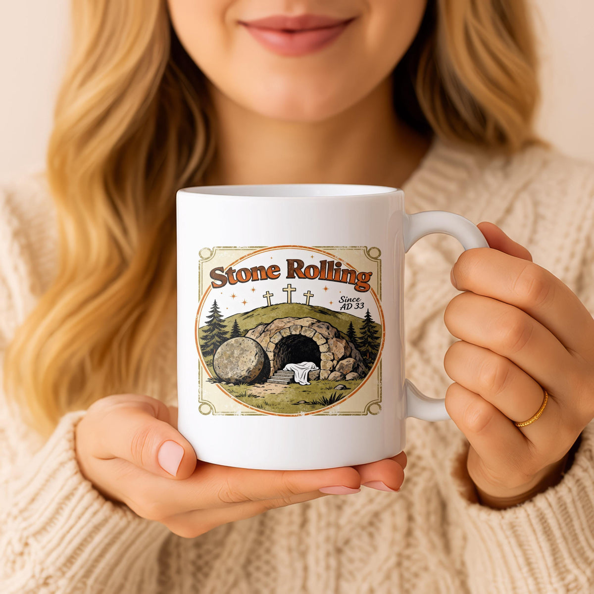Stone Rolling Since AD 33 Empty Tomb Easter Mug, Christian Coffee Cup