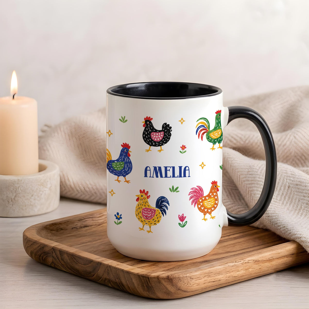 Personalized Chicken Mug, Custom Name Farm Girl Coffee Cup, Country Style Chicken Farmer Gifts