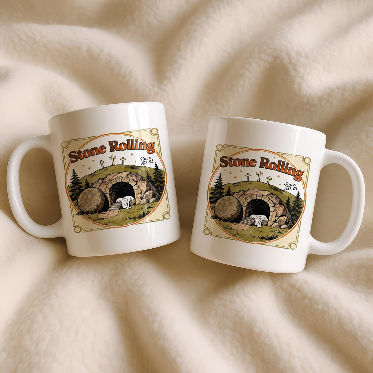 Stone Rolling Since AD 33 Empty Tomb Easter Mug, Christian Coffee Cup