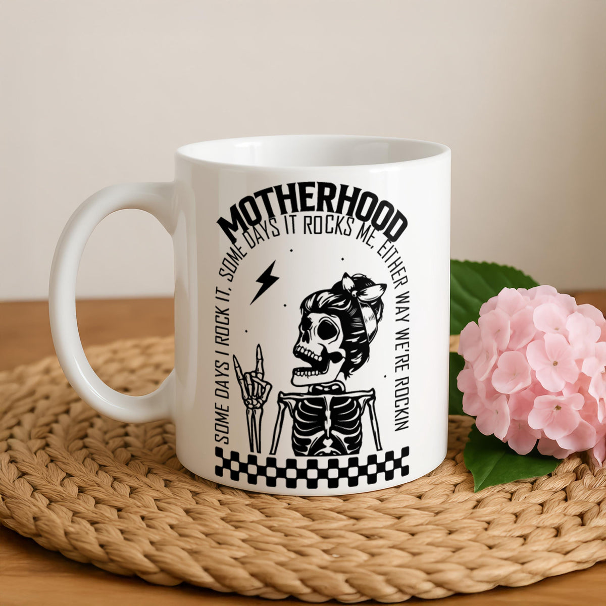 Motherhood Skull Coffee Mug, Funny Mom Gift, Custom Ceramic Cup