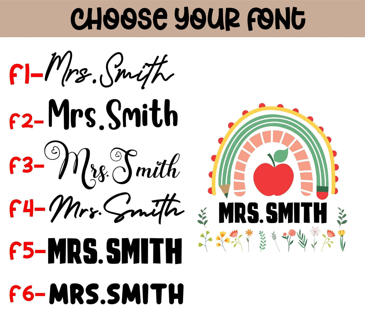Personalized Teacher Coffee Mug, Rainbow Apple Name Ceramic Cup, Appreciation Gift