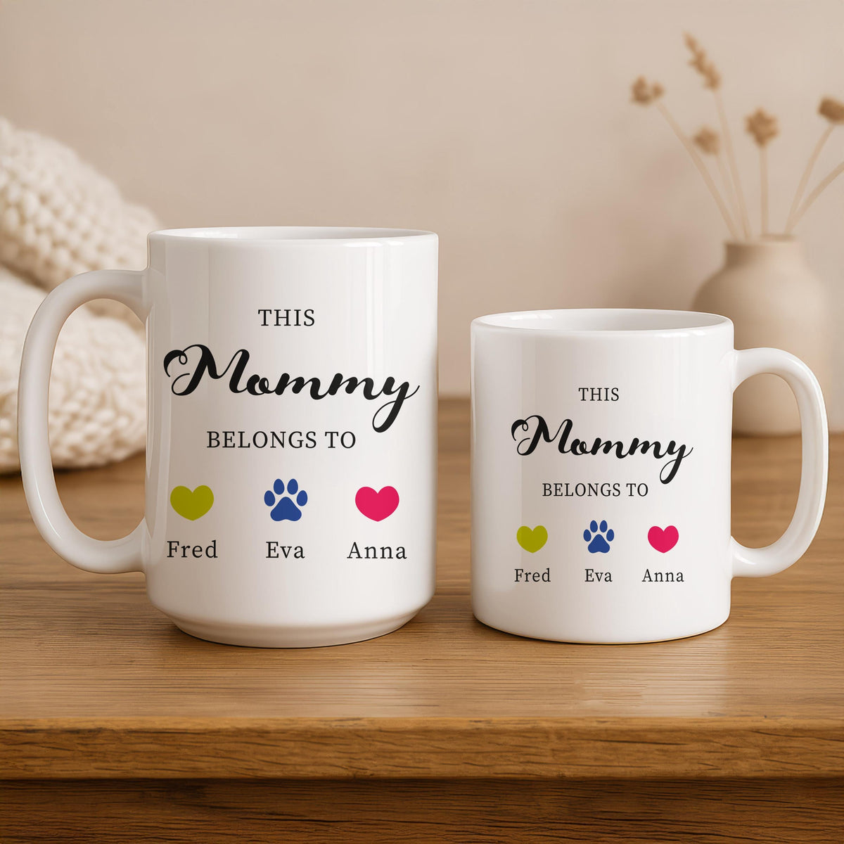 Personalized Mommy Coffee Mug, Custom Kids Names Ceramic Cup, Mother’s Day Gift