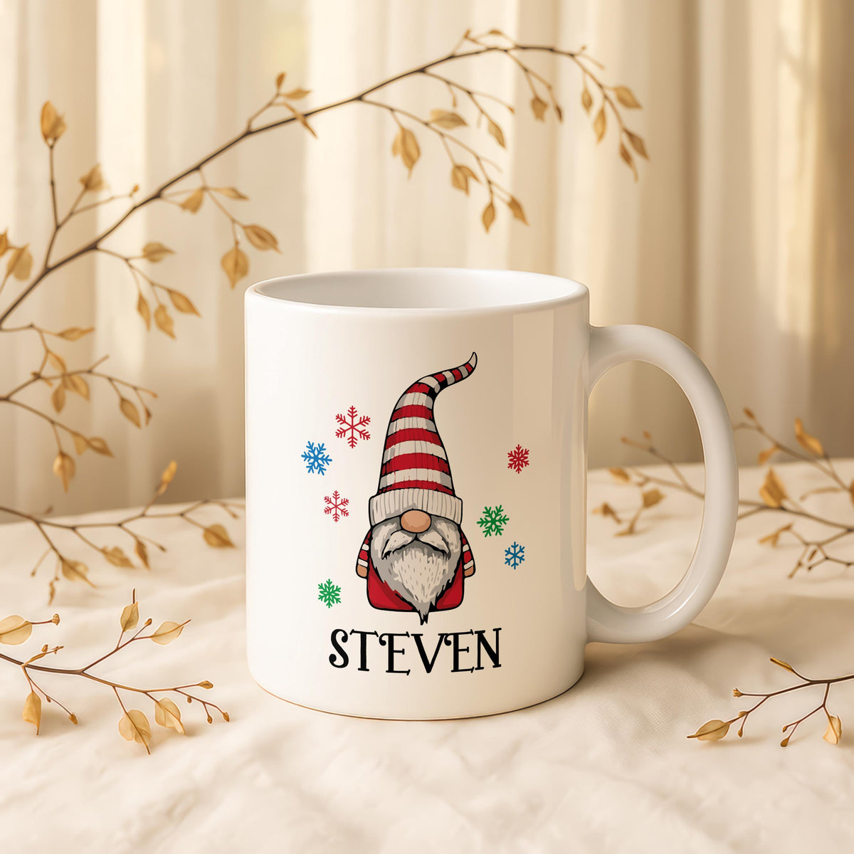 Personalized Gnome Christmas Mug, Custom Ceramic Coffee Cup, Xmas Gift for Friends