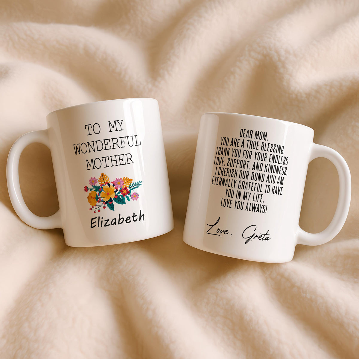 Personalized Floral Mother Ceramic Mug, Custom Name Coffee Cup Gift
