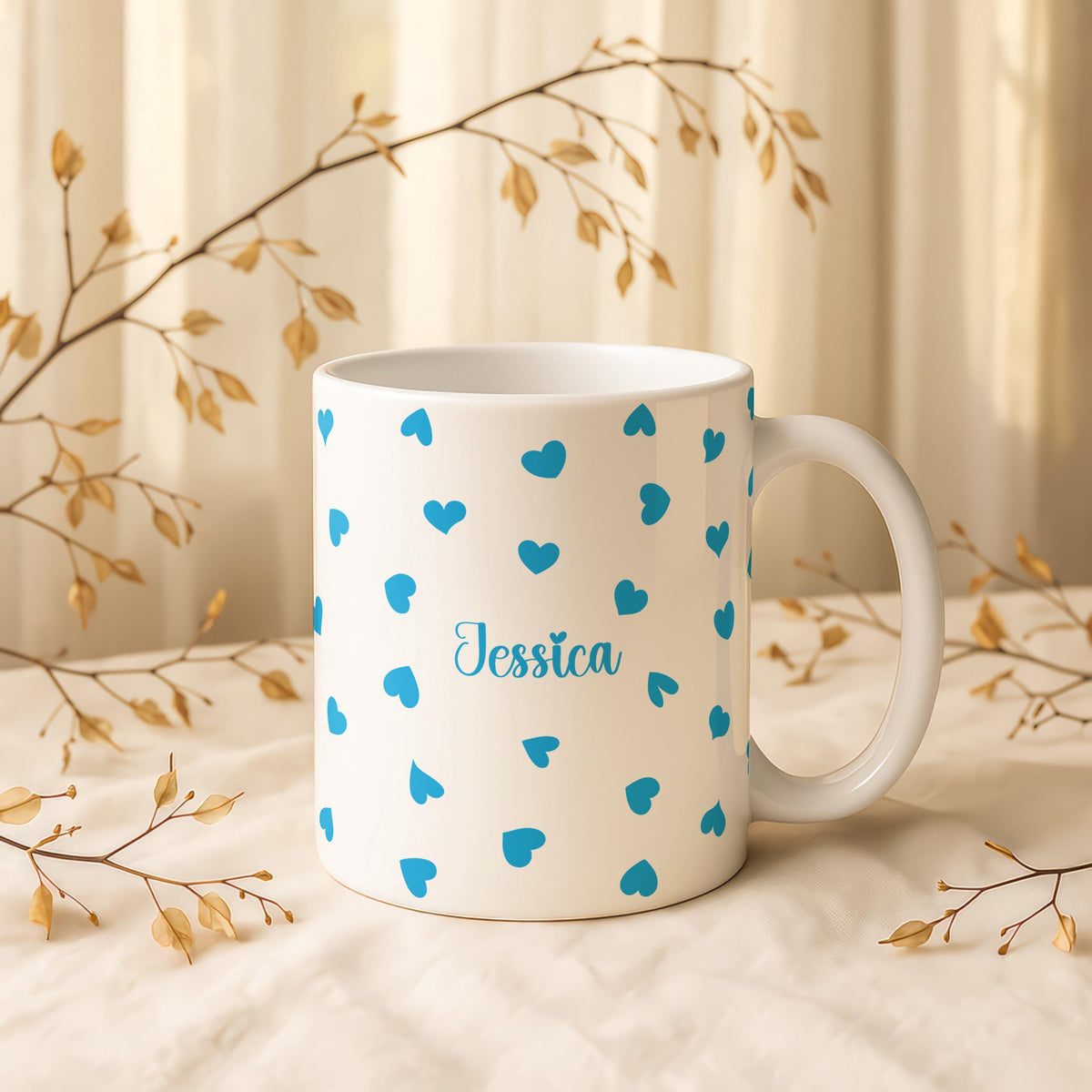 Personalized Heart Mug, Custom Name Ceramic Coffee Cup, Valentine's Gift