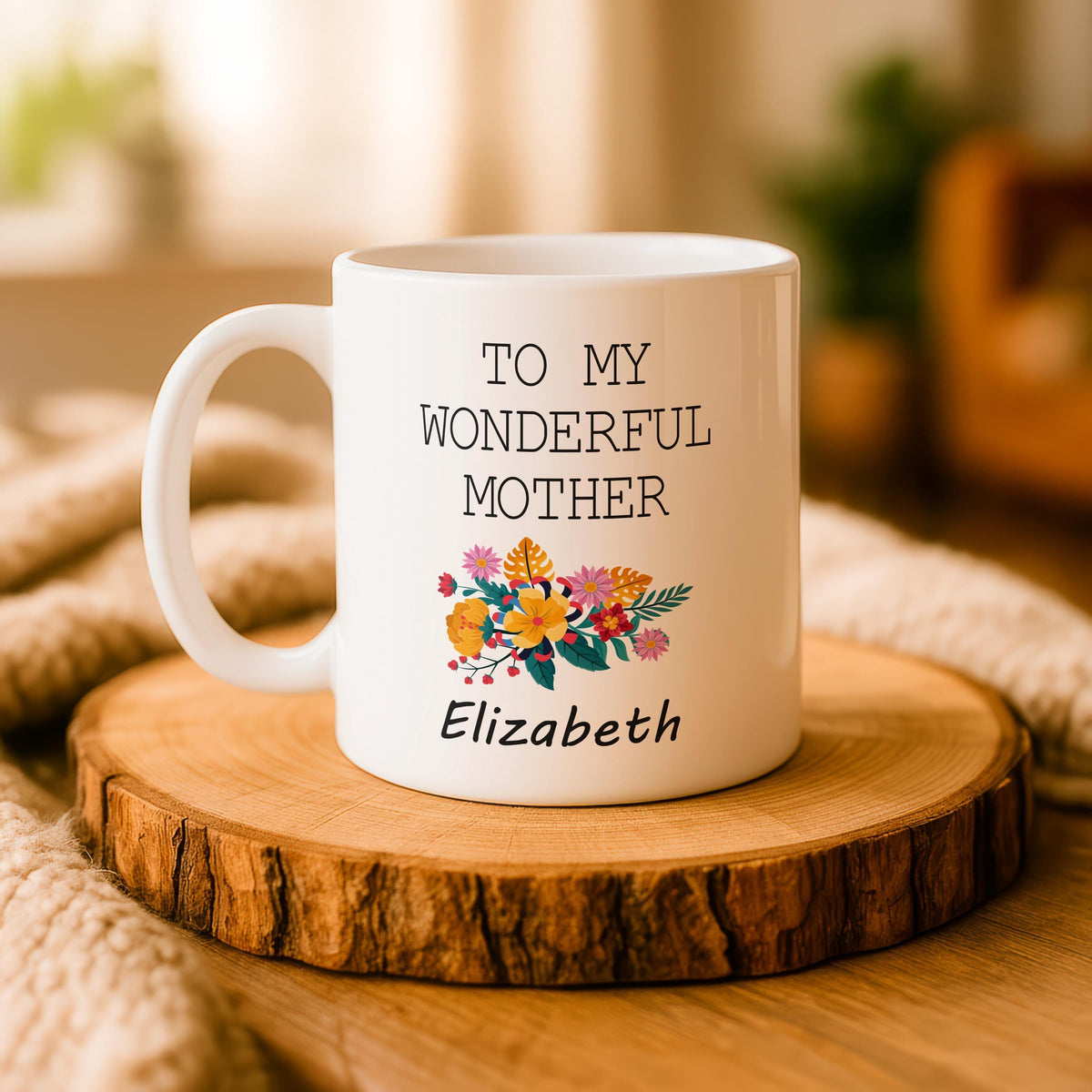 Personalized Floral Mother Ceramic Mug, Custom Name Coffee Cup Gift