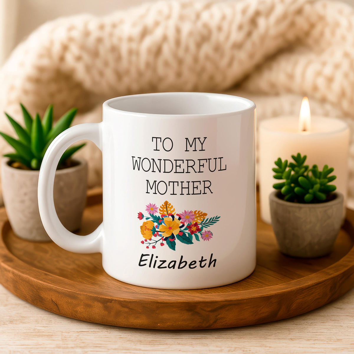 Personalized Floral Mother Ceramic Mug, Custom Name Coffee Cup Gift