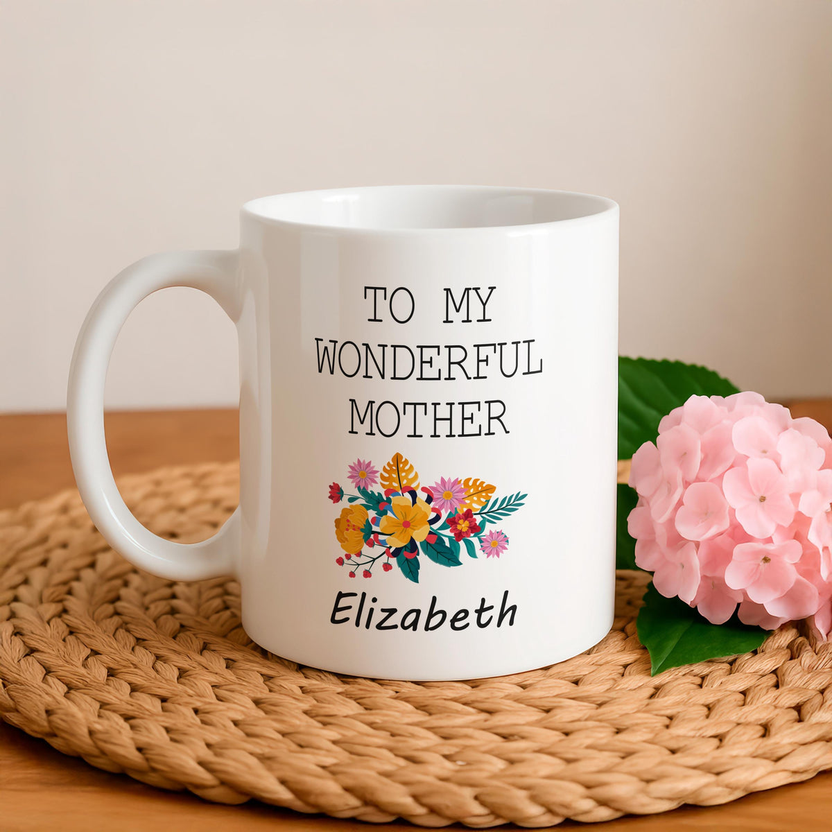 Personalized Floral Mother Ceramic Mug, Custom Name Coffee Cup Gift