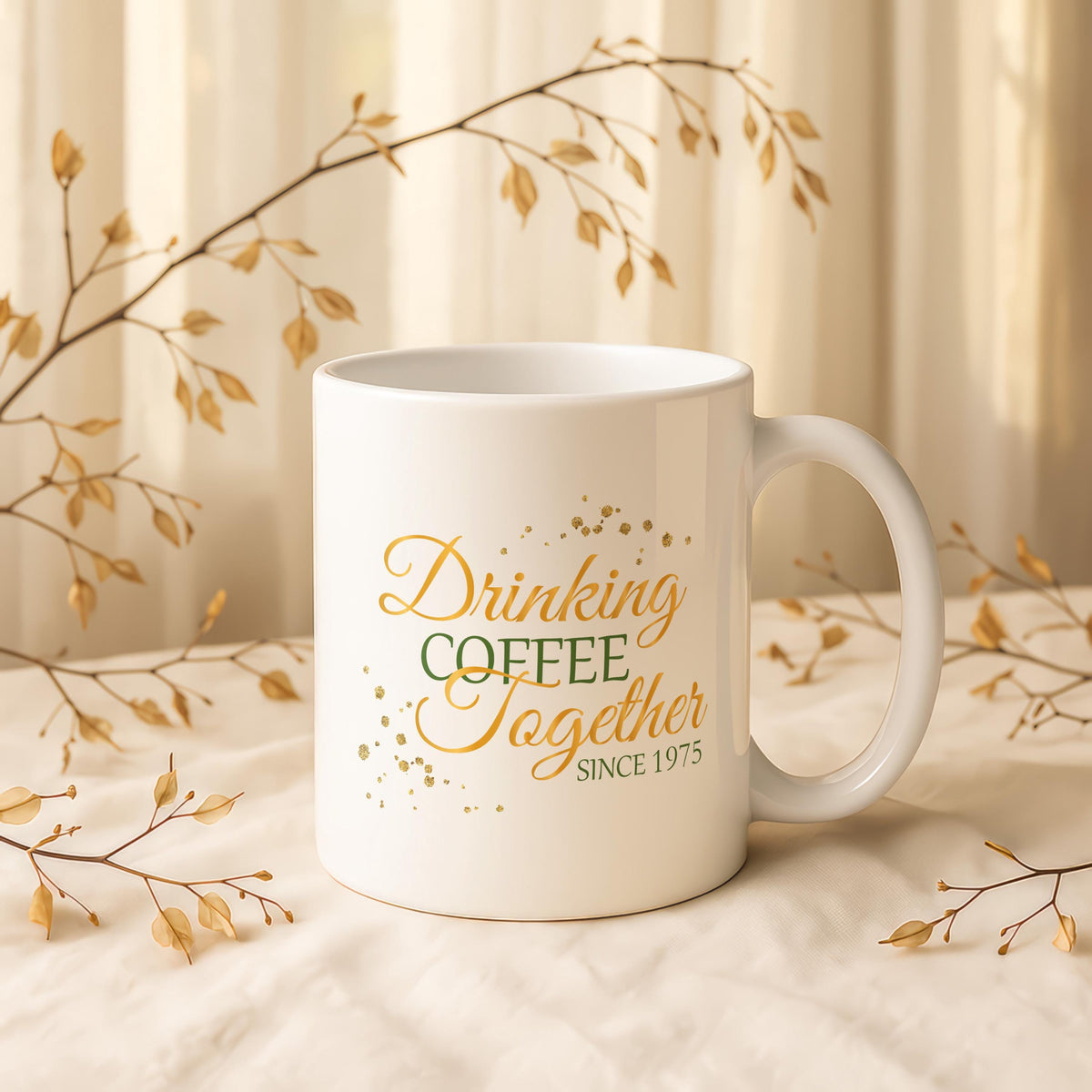 Personalized 50th Anniversary Mug, Custom Couple Coffee Cup, Golden Milestone Gift