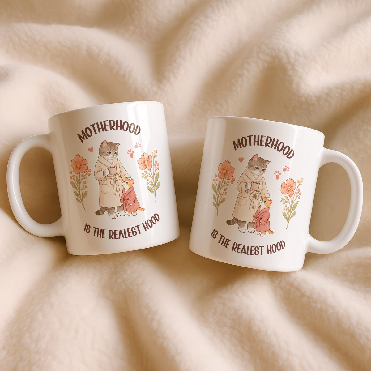 Motherhood Cat Mom Ceramic Mug, Funny Coffee Cup Gift for Mom