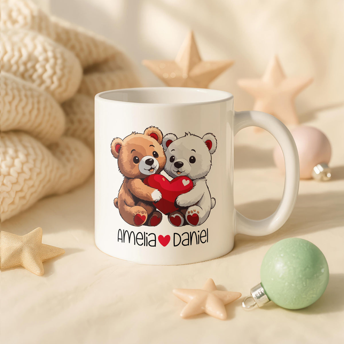 Personalized Teddy Bear Mug, Custom Couple Names, Romantic Gift