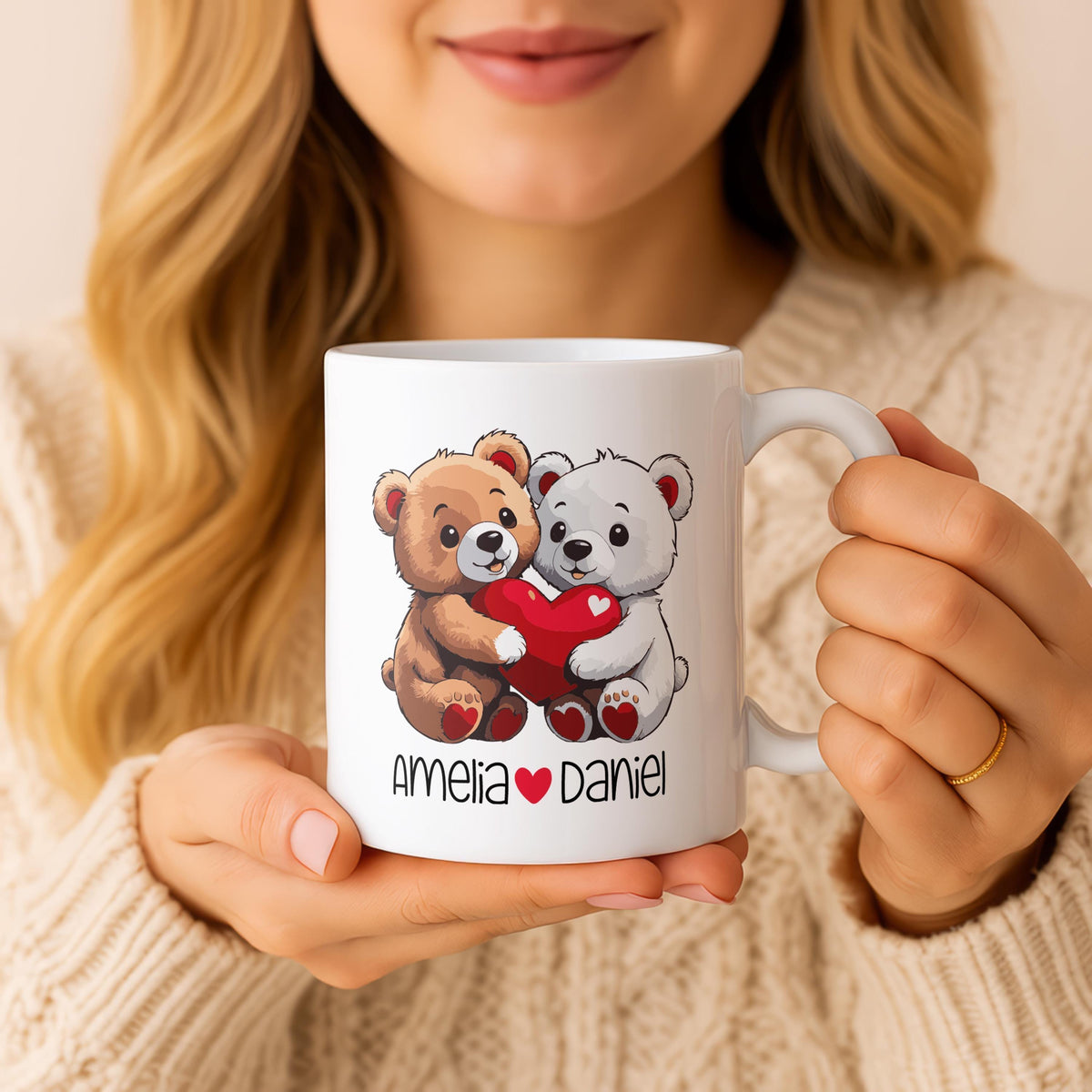 Personalized Teddy Bear Mug, Custom Couple Names, Romantic Gift