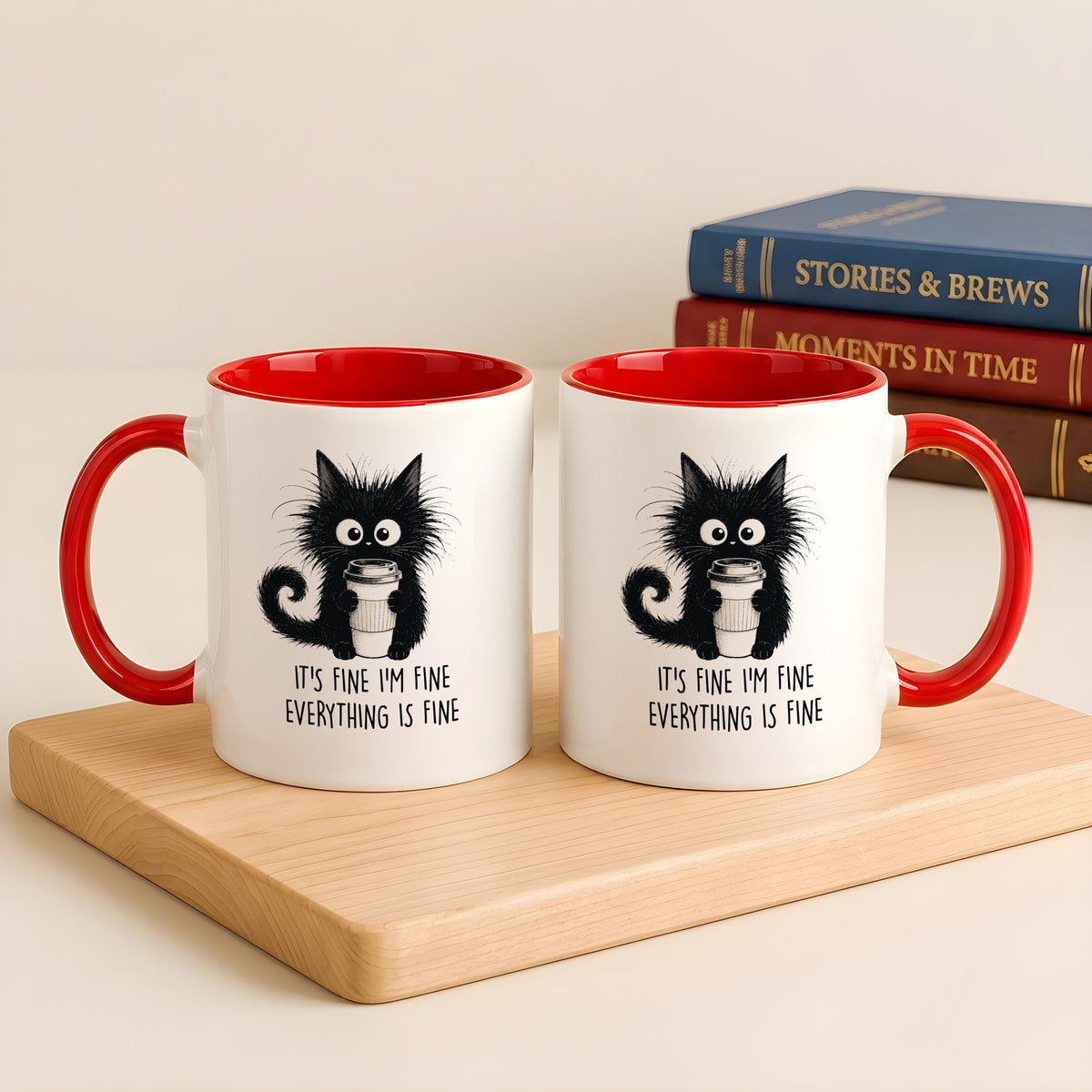 Black Cat Coffee Mug, Sarcastic "Everything is Fine" Quote Cup